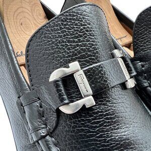 $1090 Salvatore Ferragamo LOOP Mens Silver Gancini Bit Leather Shoes Loafers 8 D